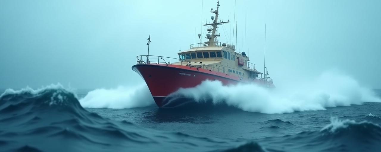 Båt som navigerer i grov sjø i Skagerrak.